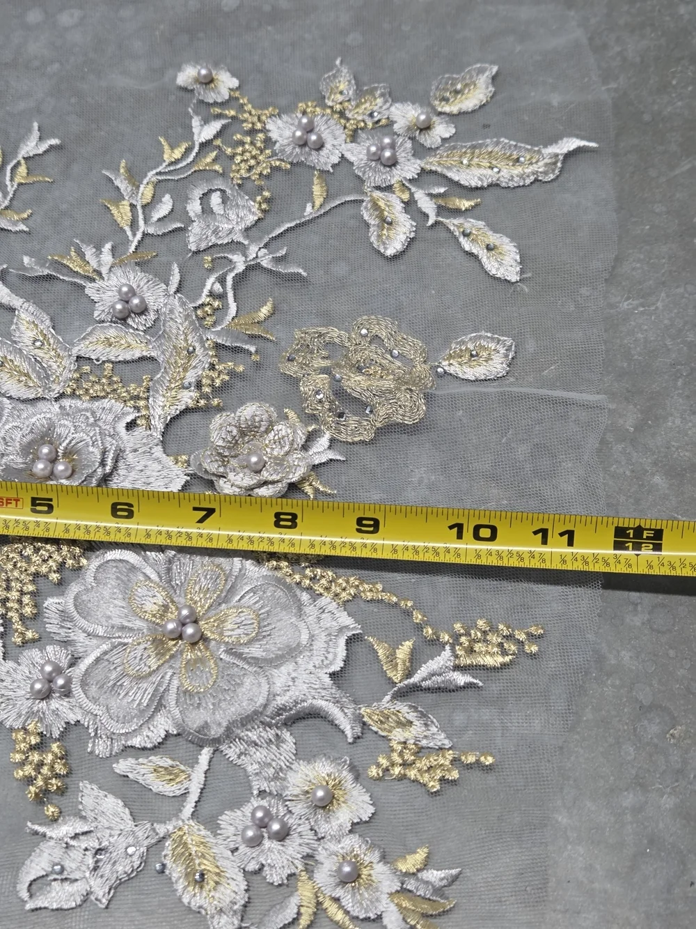 Floral Embroidered Applique Pair in Peach and Silver 3D